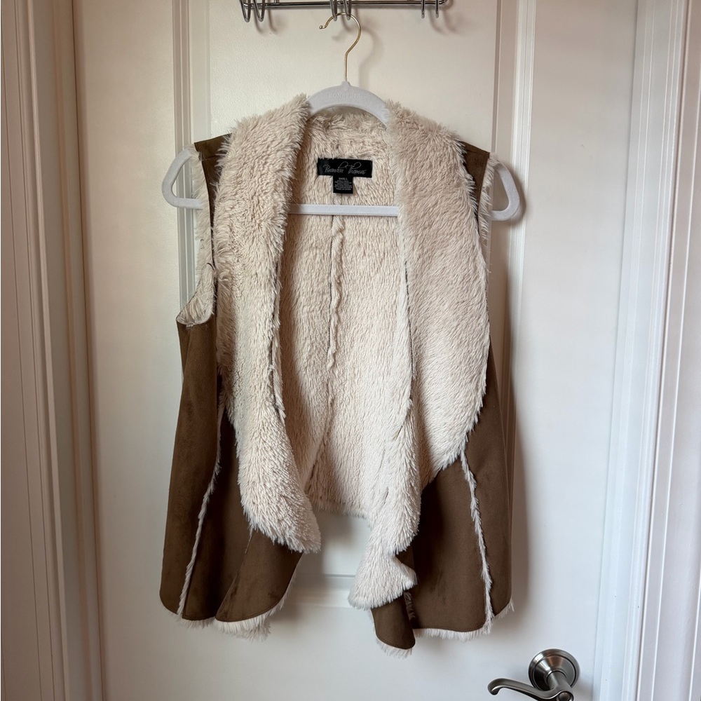 Brandon Thomas Tan and Cream Shearling Vest